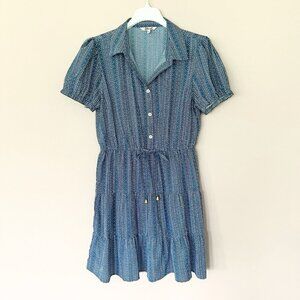 Women XL Coastal Cowgirl Shirt Dress Tiered Cottagecore Ruffle Blue Bandana Blue